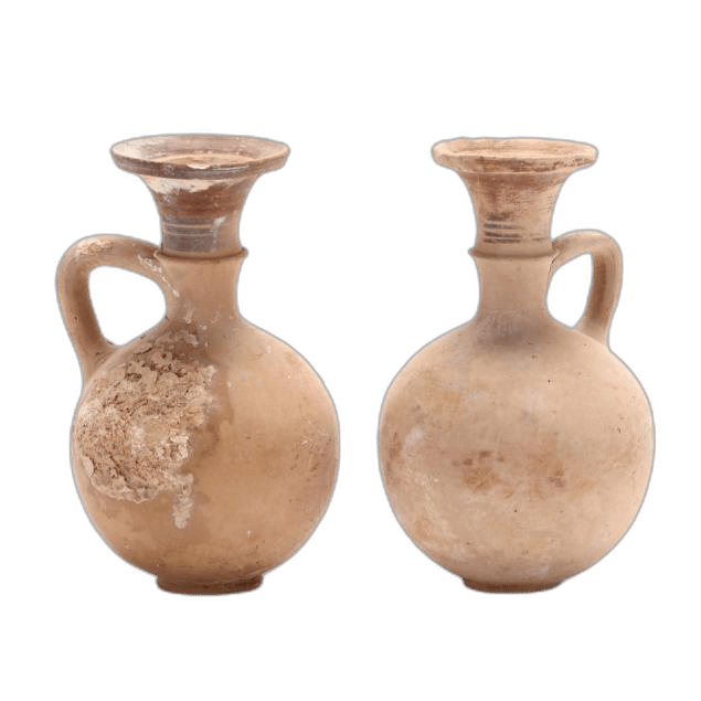 Pair of Cypro-Geometric Creme Ware Pottery Flasks - image 1