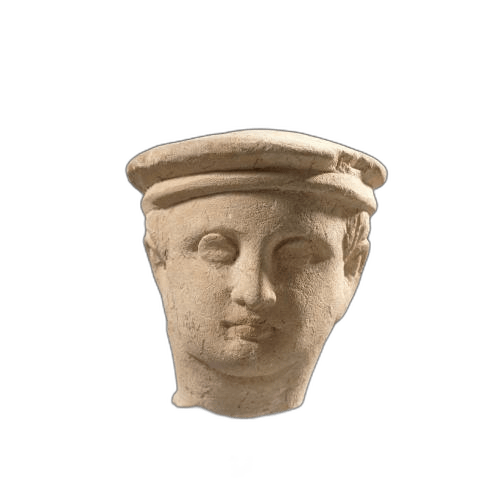 Head of a young male figure wearing a flat cap or kausia - image 1