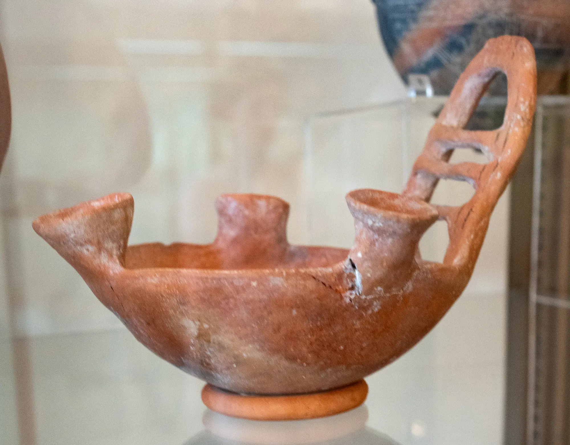 Red Polished Ware Bowl with Ladder Handle - image 1