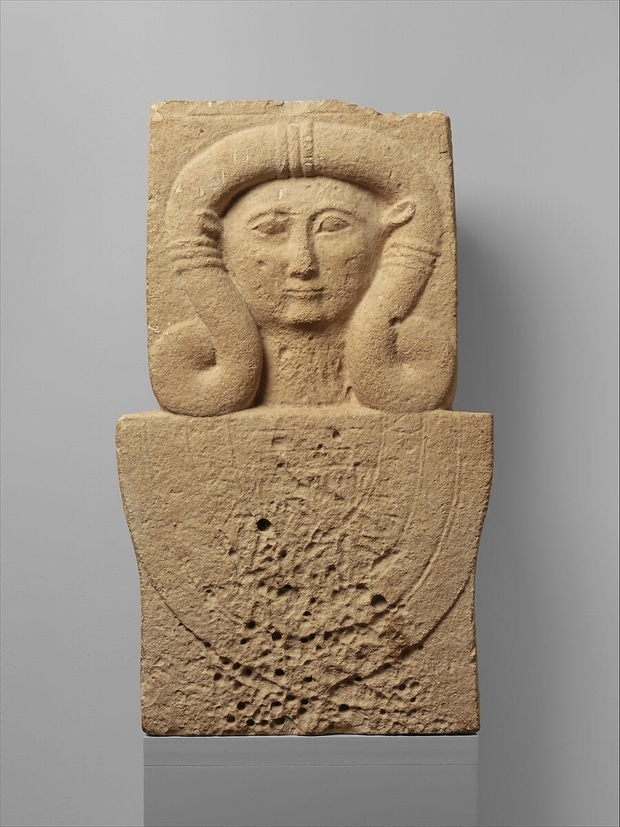 Limestone stele (shaft) with the head of Hathor - image 1