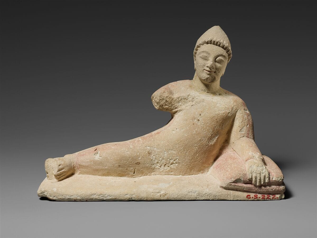Limestone statuette of a recumbent votary (worshipper) - image 1