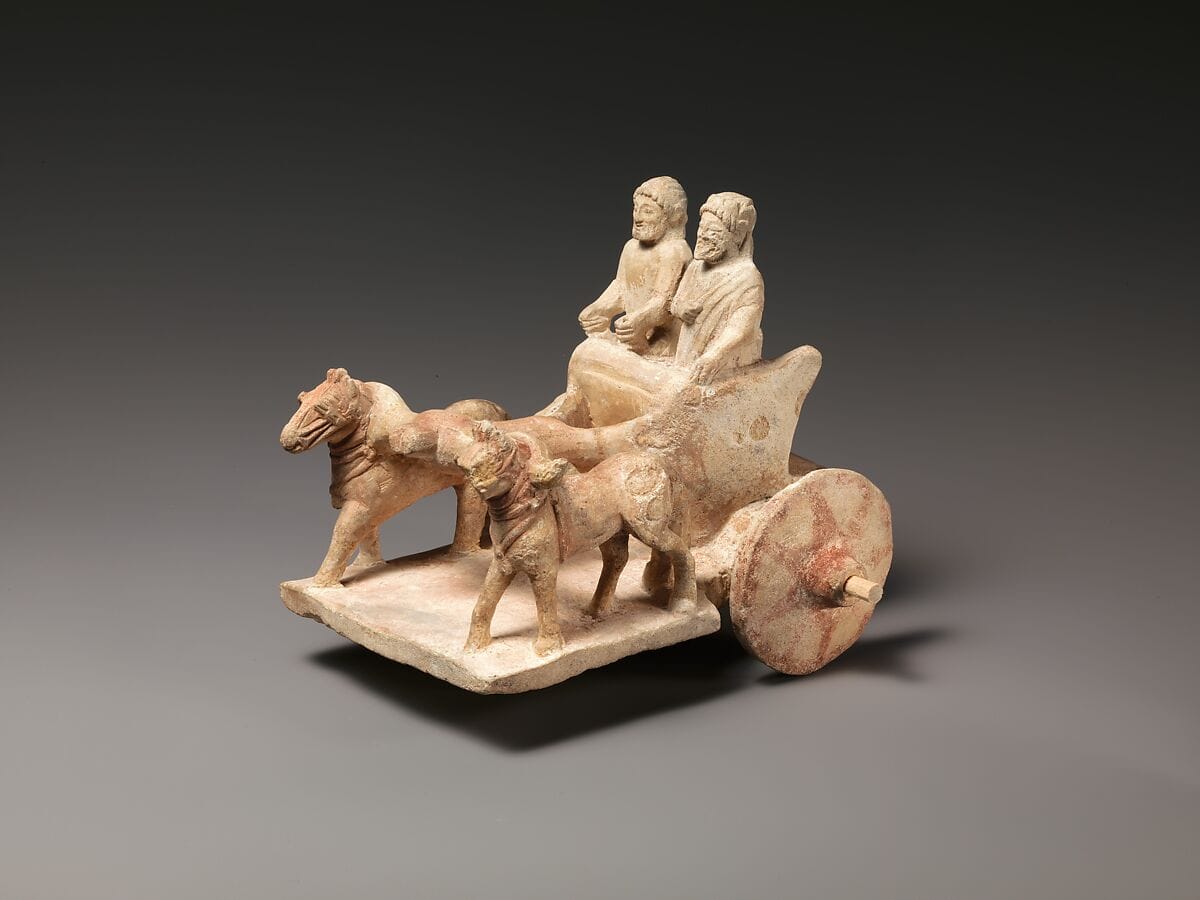 Limestone model of chariot drawn by two horses - image 1