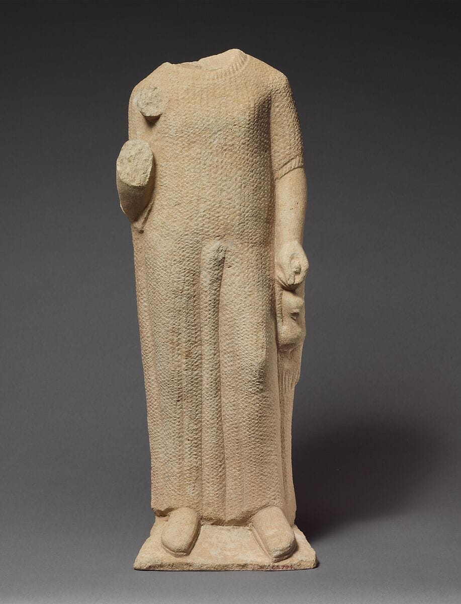 Limestone statuette of a boy holding a dove - image 1