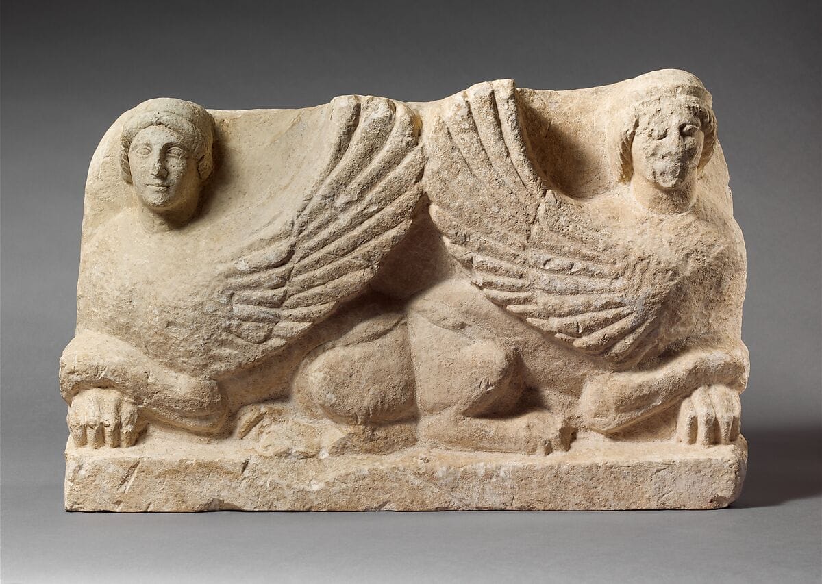 Limestone funerary stele with antithetical sphinxes - image 1