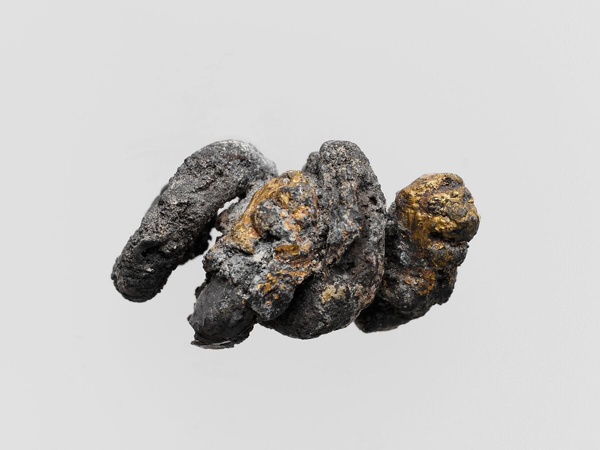 Two fused silver spirals with gold lion's-head terminals - image 1